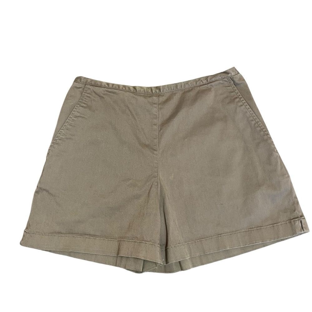 Ann Taylor Stretch 4 Khaki shorts flat front with side zipper / button